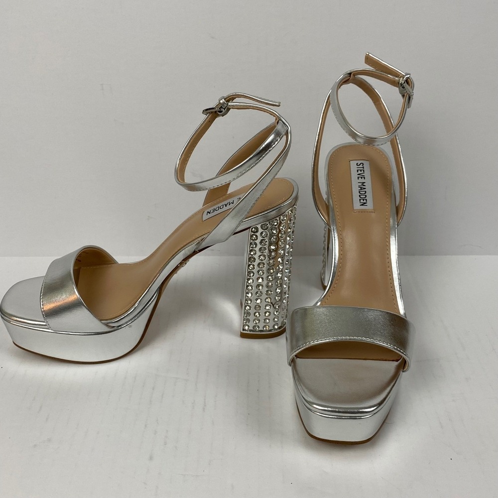 New Steve Madden Size 10 Lasher Silver Rhinestone Platform Heels - Flaw*